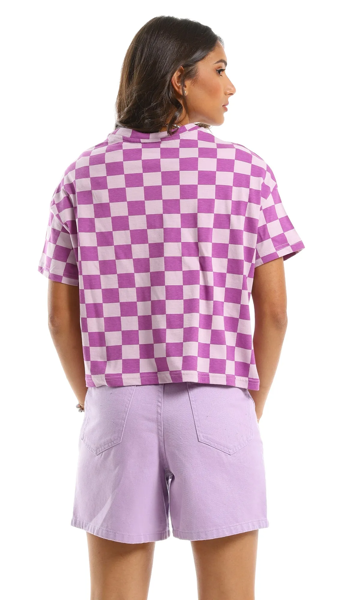 97662 Checkered Purple Oversized Crop Tee