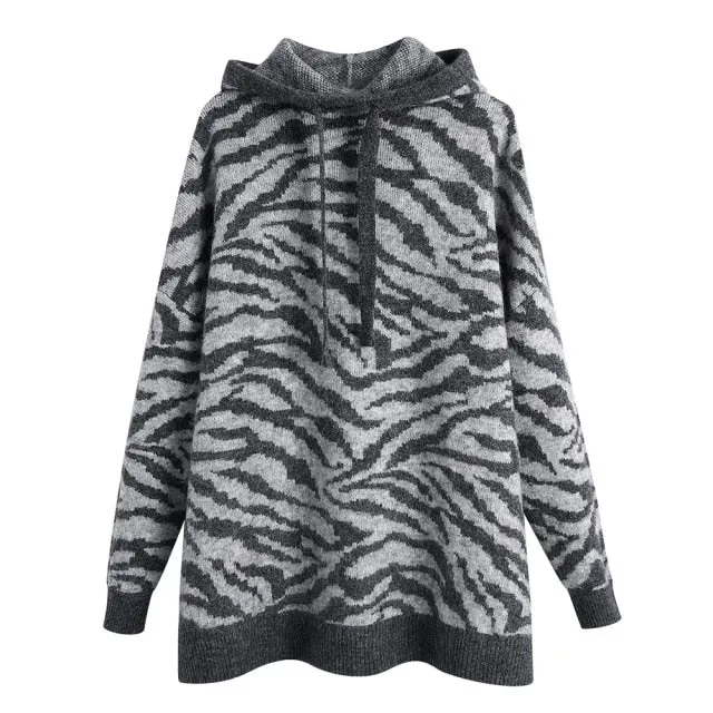 ANIMAL JACQUARD KNIT HOODIE