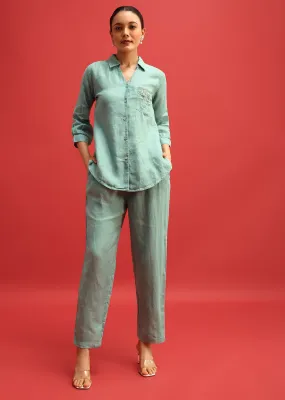 Aqua Green Embroidered Linen Co ord Set