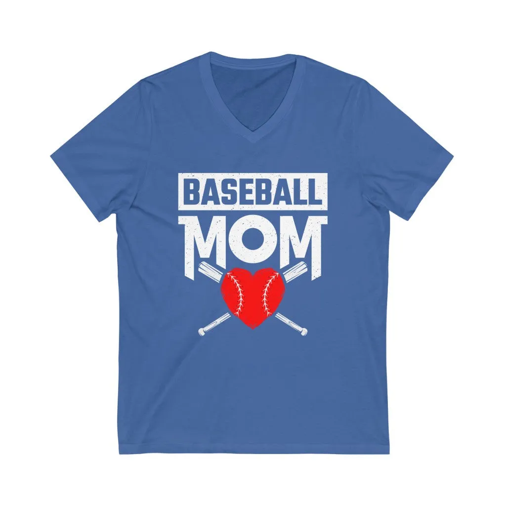 Baseball Mom Heart Aesthetic Shirt | Mothers Day Mom Gift | Unisex Jersey V-neck T-shirt
