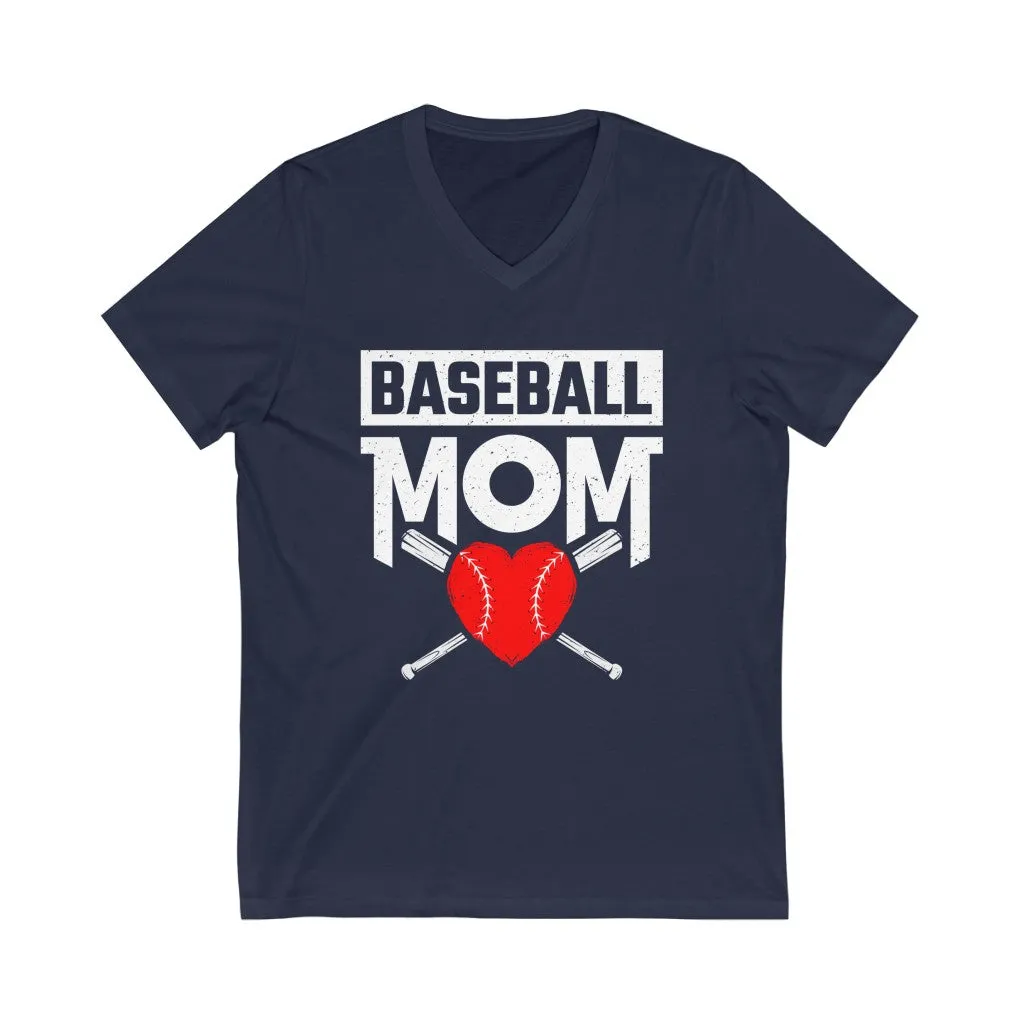 Baseball Mom Heart Aesthetic Shirt | Mothers Day Mom Gift | Unisex Jersey V-neck T-shirt