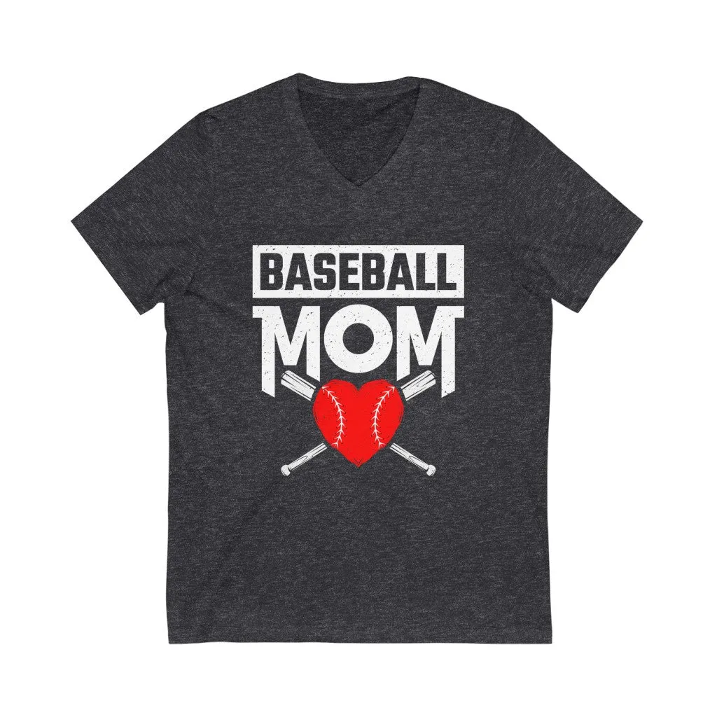 Baseball Mom Heart Aesthetic Shirt | Mothers Day Mom Gift | Unisex Jersey V-neck T-shirt