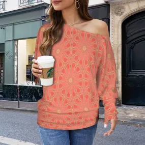 Batwing Long Sleeve Sweater Orange Flowers
