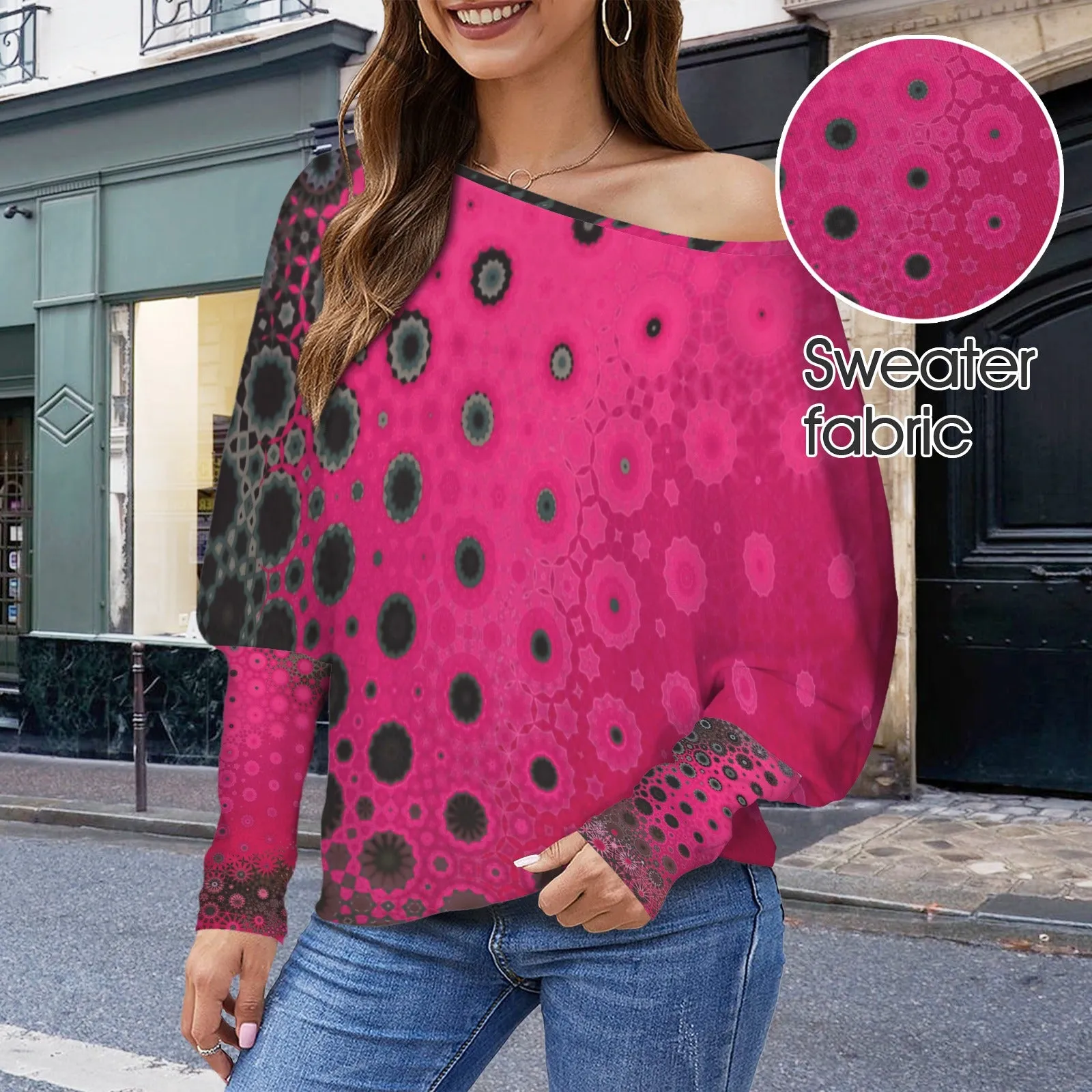 Batwing Long Sleeve Sweater Red Leaves