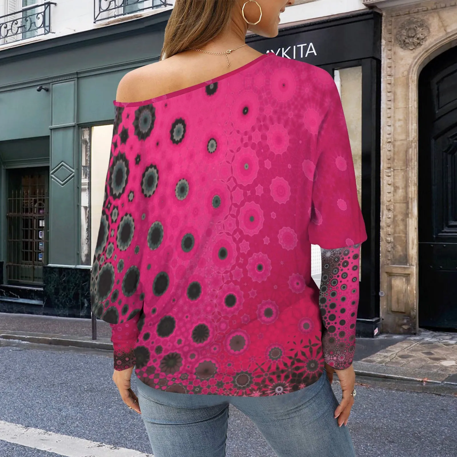Batwing Long Sleeve Sweater Red Leaves