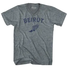 Beirut Running Track Winged Foot Tri-Blend V-neck Womens Junior Cut T-shirt