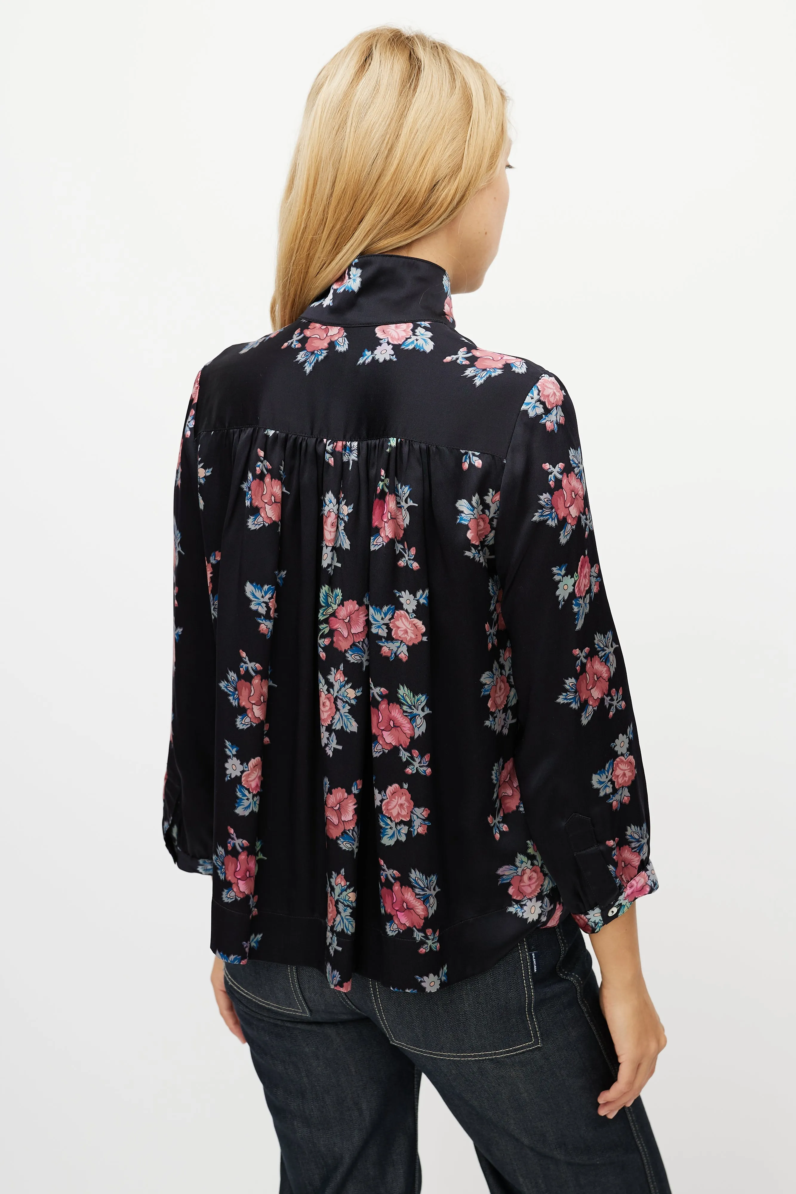 Black & Multicolour Silk Floral Shirt