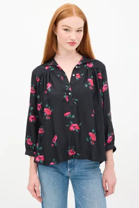 Black & Red Silk Floral Shirt