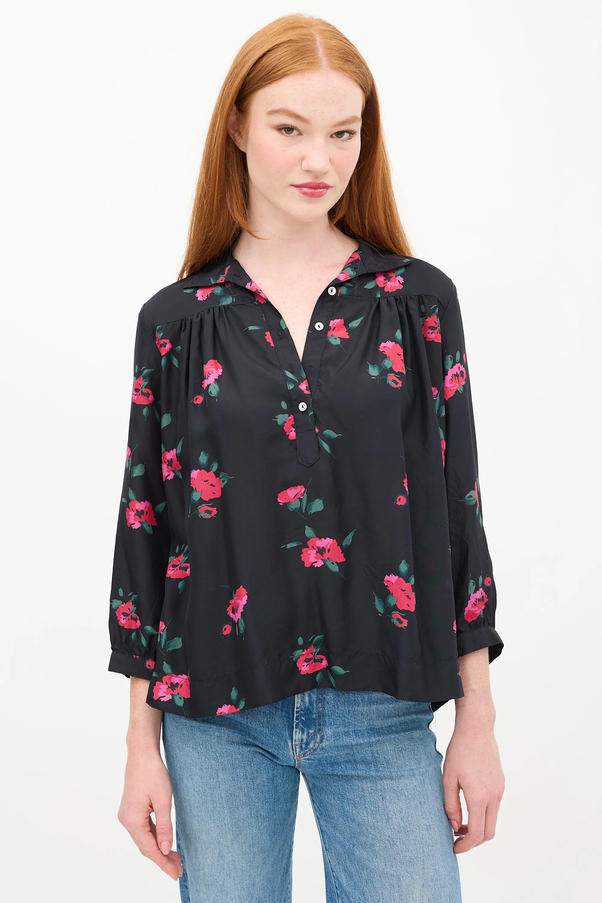 Black & Red Silk Floral Shirt