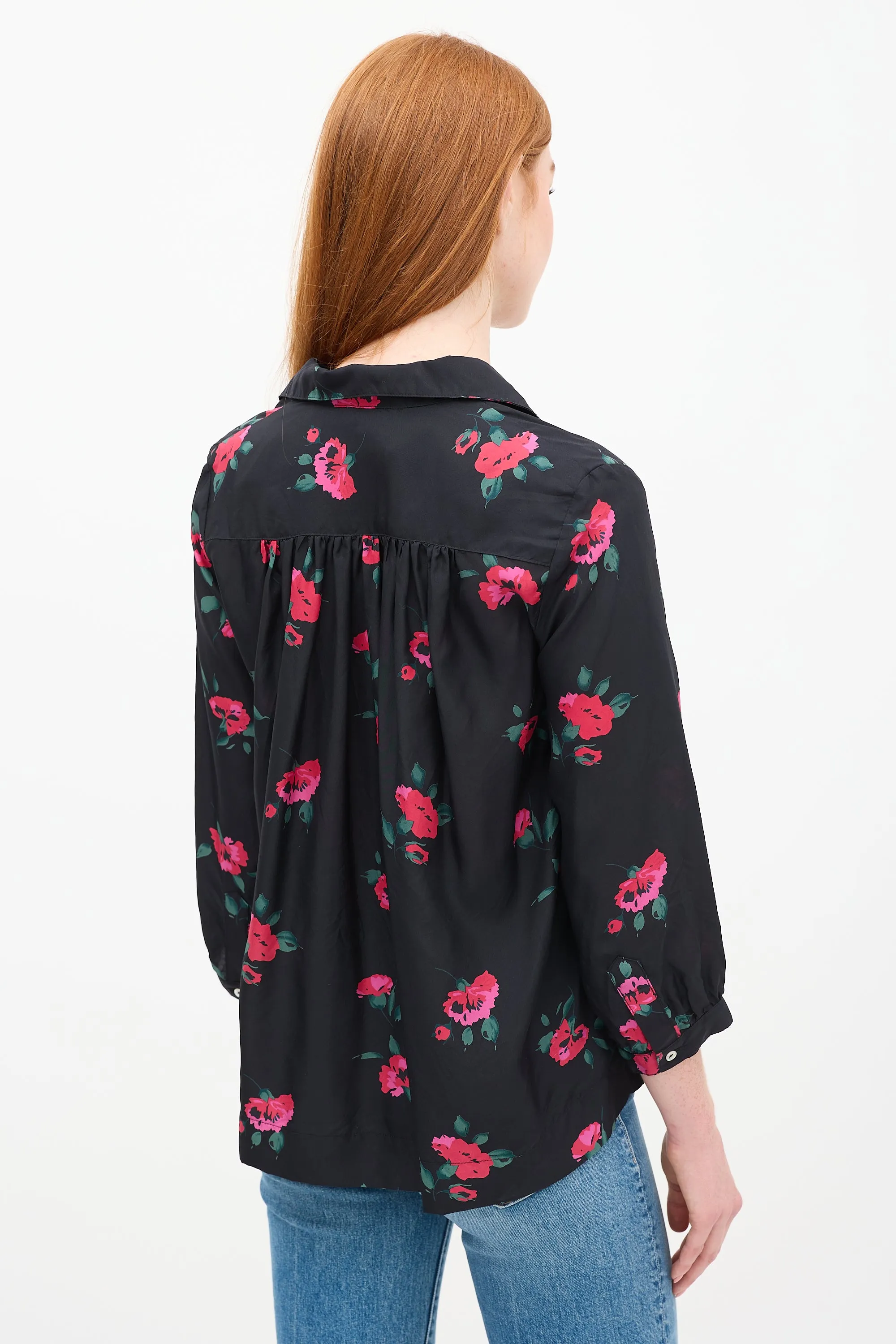Black & Red Silk Floral Shirt
