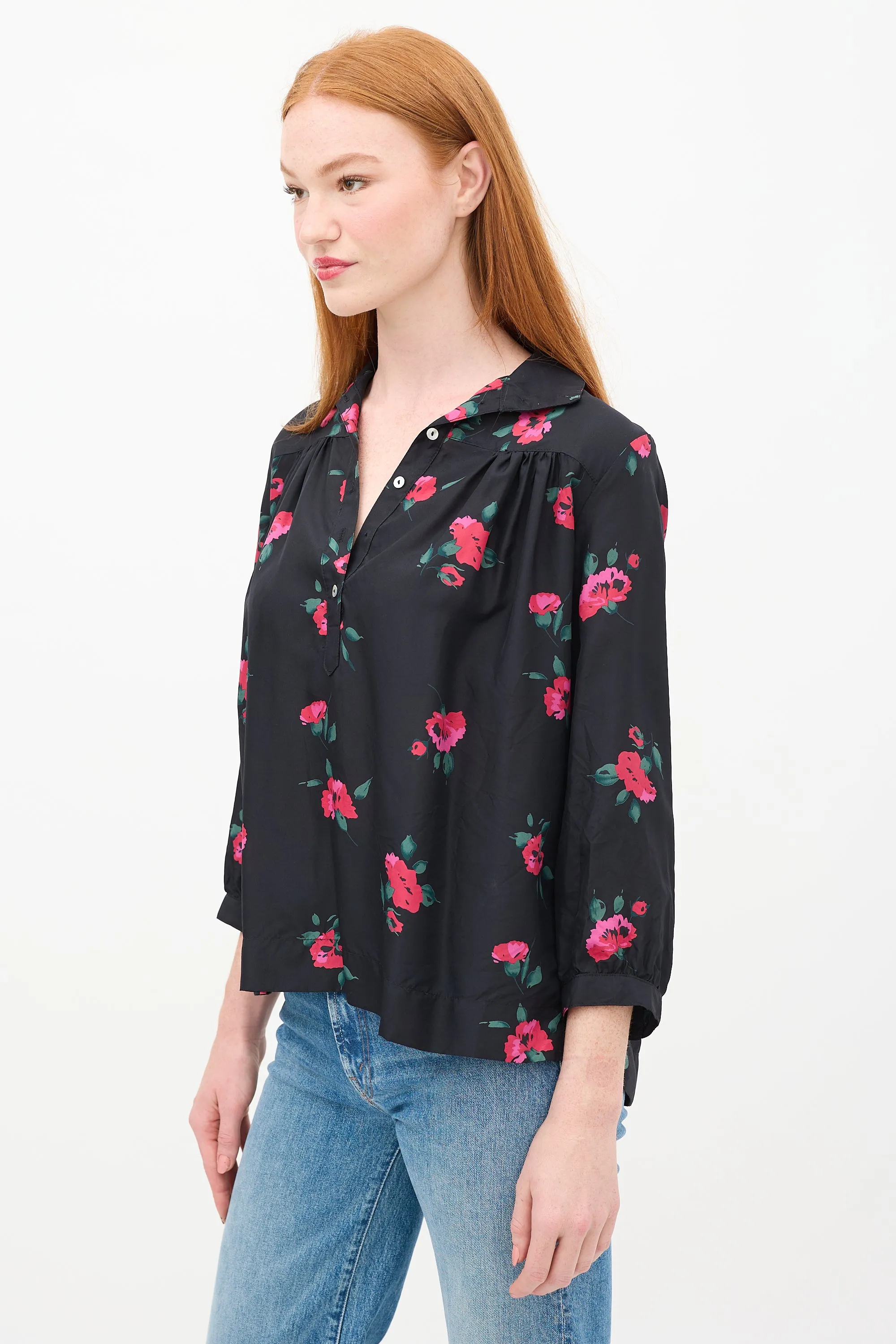 Black & Red Silk Floral Shirt
