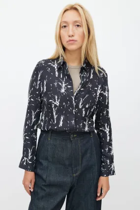 Black & White Floral Silk Shirt