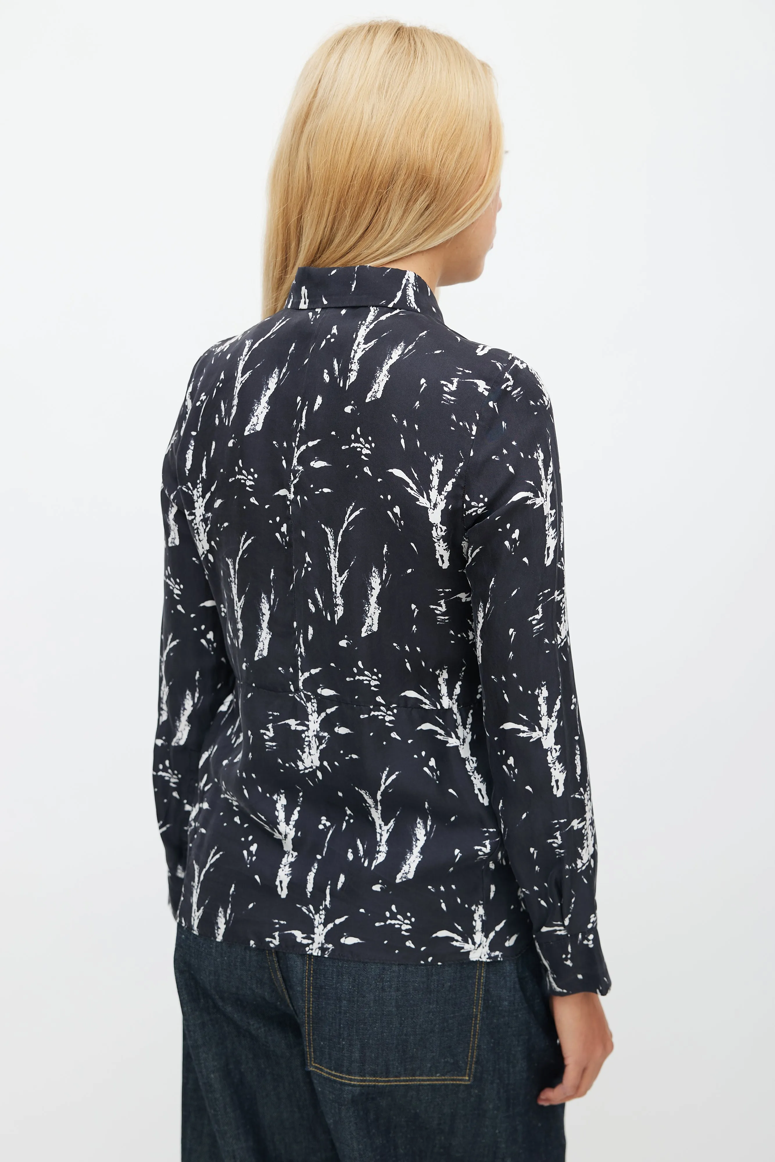 Black & White Floral Silk Shirt
