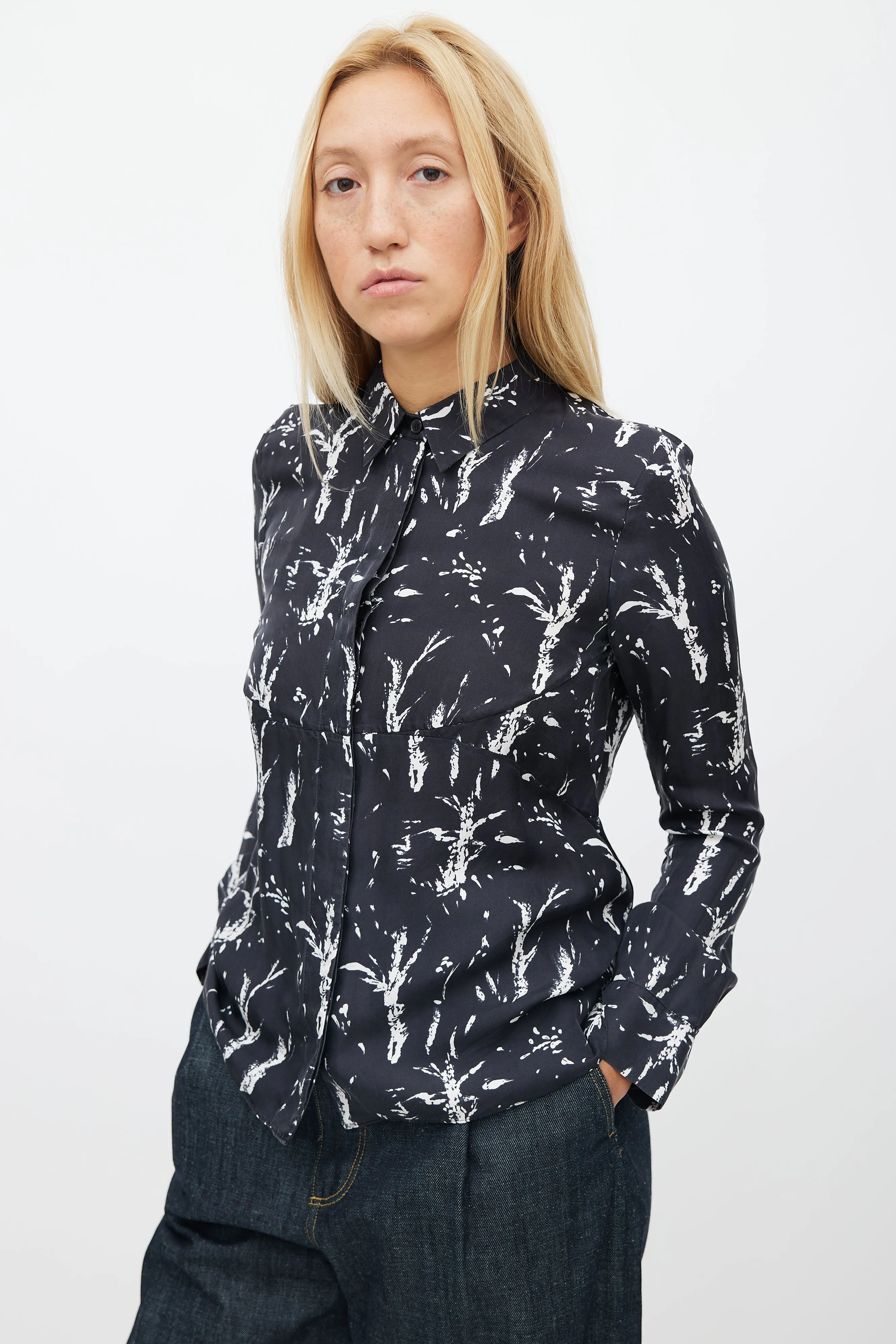 Black & White Floral Silk Shirt