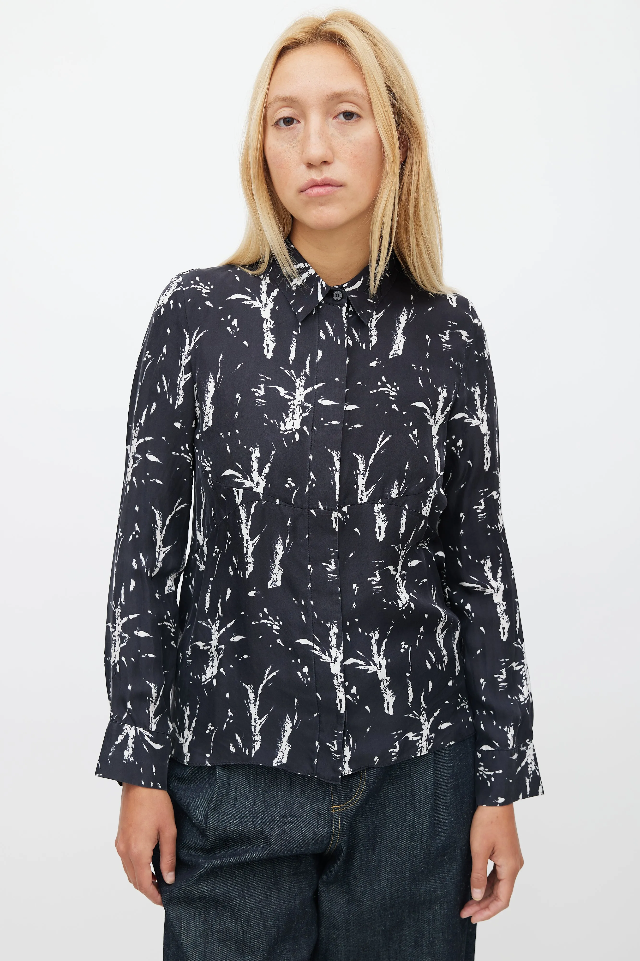 Black & White Floral Silk Shirt