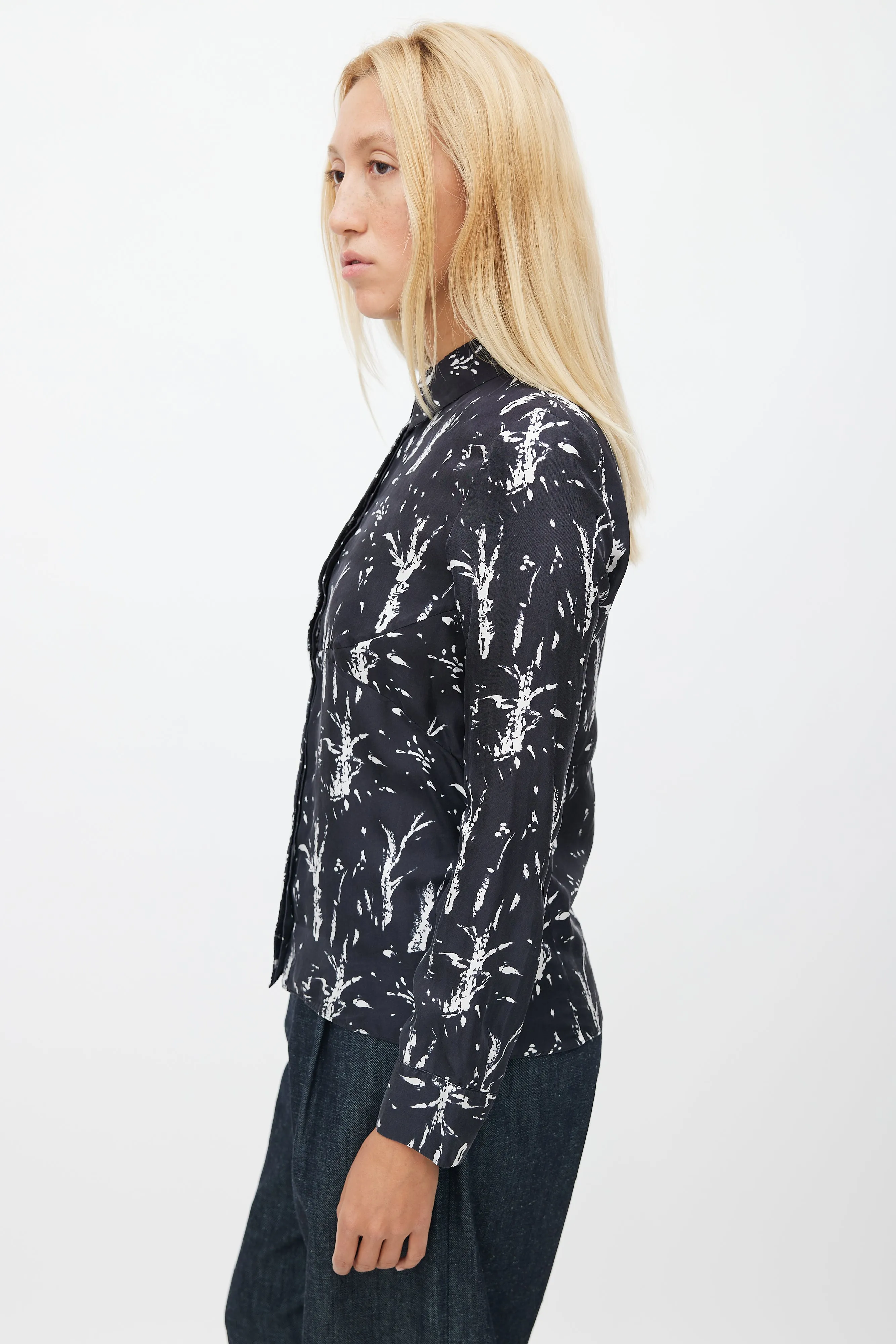 Black & White Floral Silk Shirt