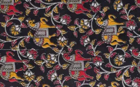 Black Screen Print Kalamkari Inspired Fabric