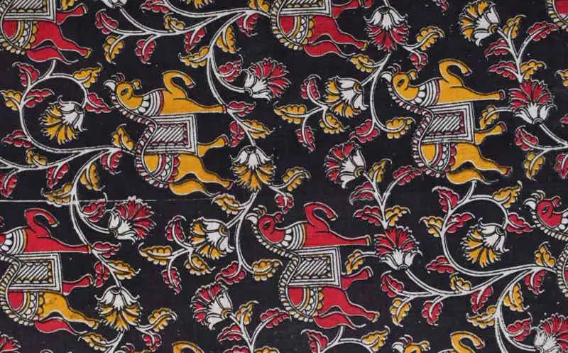 Black Screen Print Kalamkari Inspired Fabric