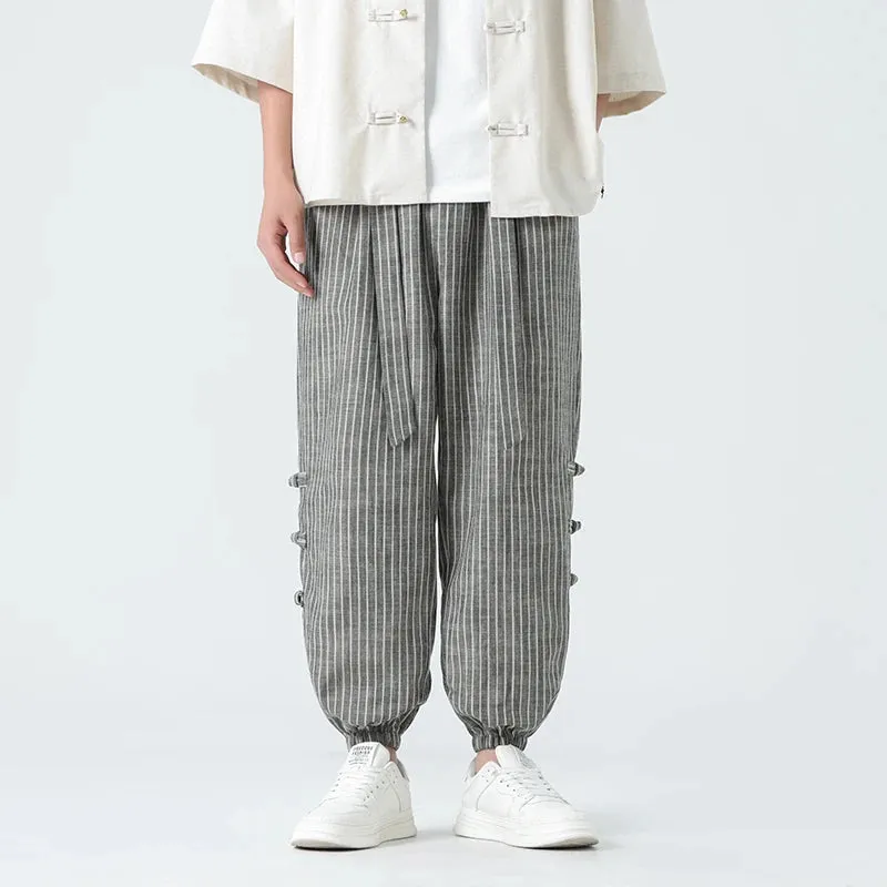 Cicello - Cotton-Linen Striped Pants
