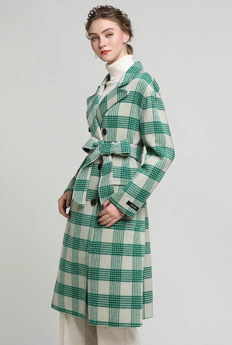 Double Faced Wool & Cashmere Belted Plaid Coat