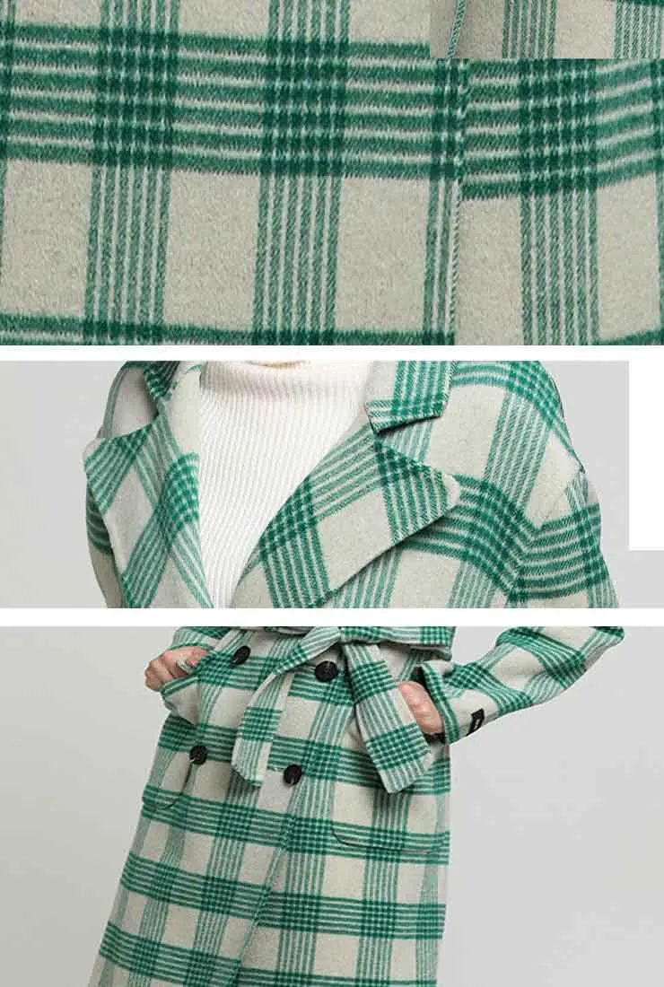 Double Faced Wool & Cashmere Belted Plaid Coat
