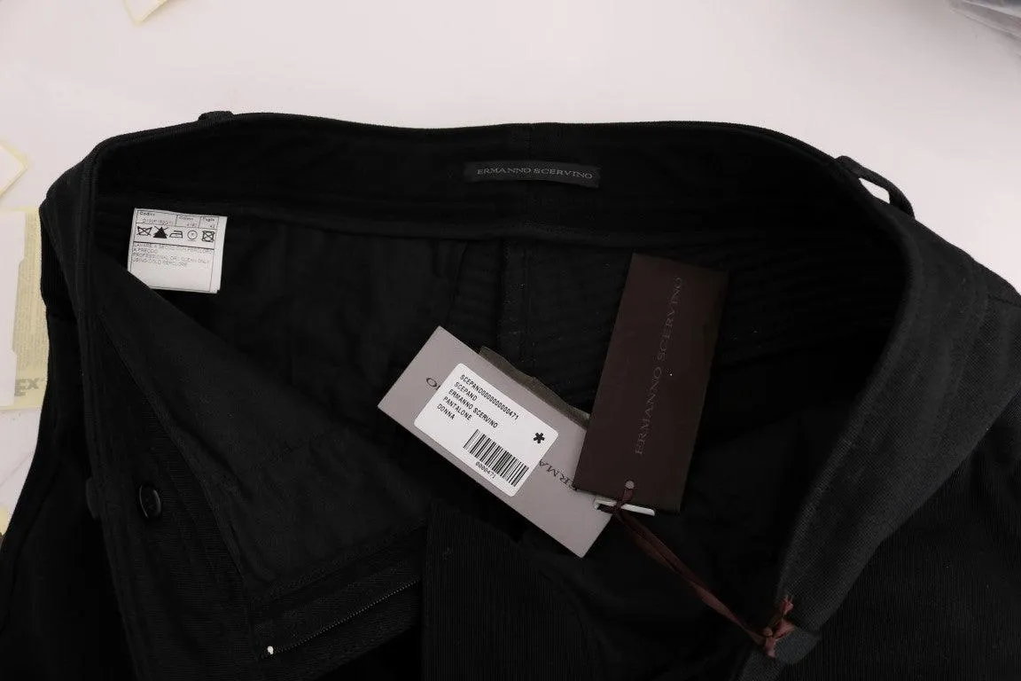 Ermanno Scervino Black Cotton Slim Fit Casual Pants