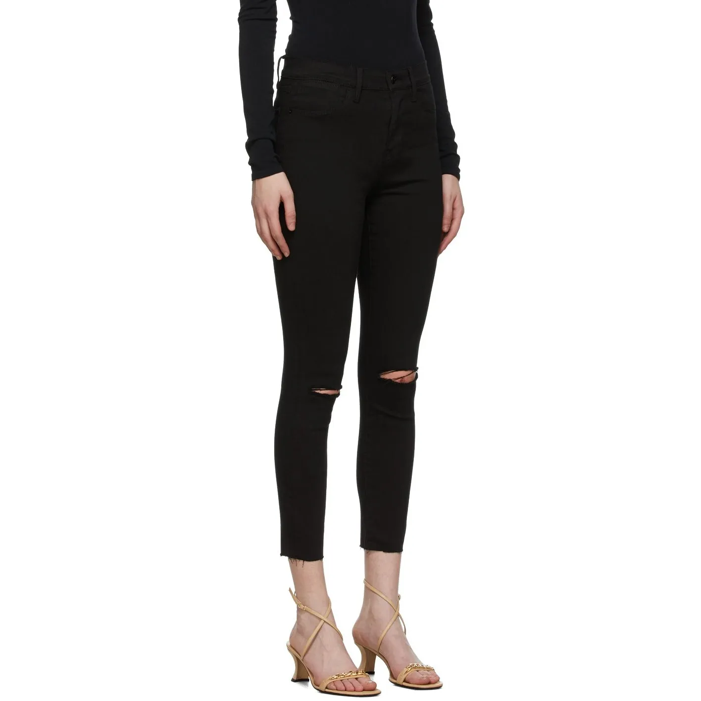 Frame Black 'Le High Skinny Crop' Raw Edge Jeans