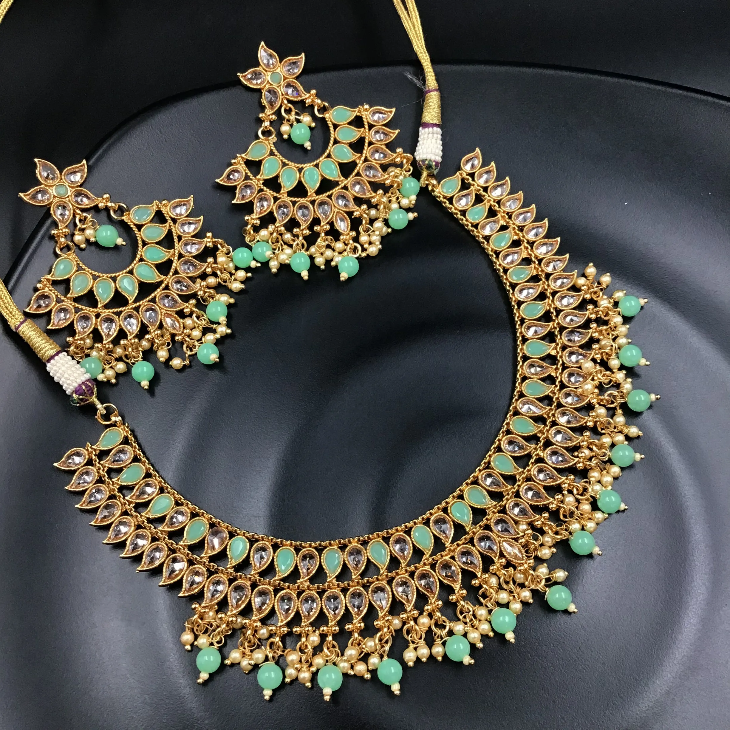 Gold Plated Stone Necklace Set 12678-28