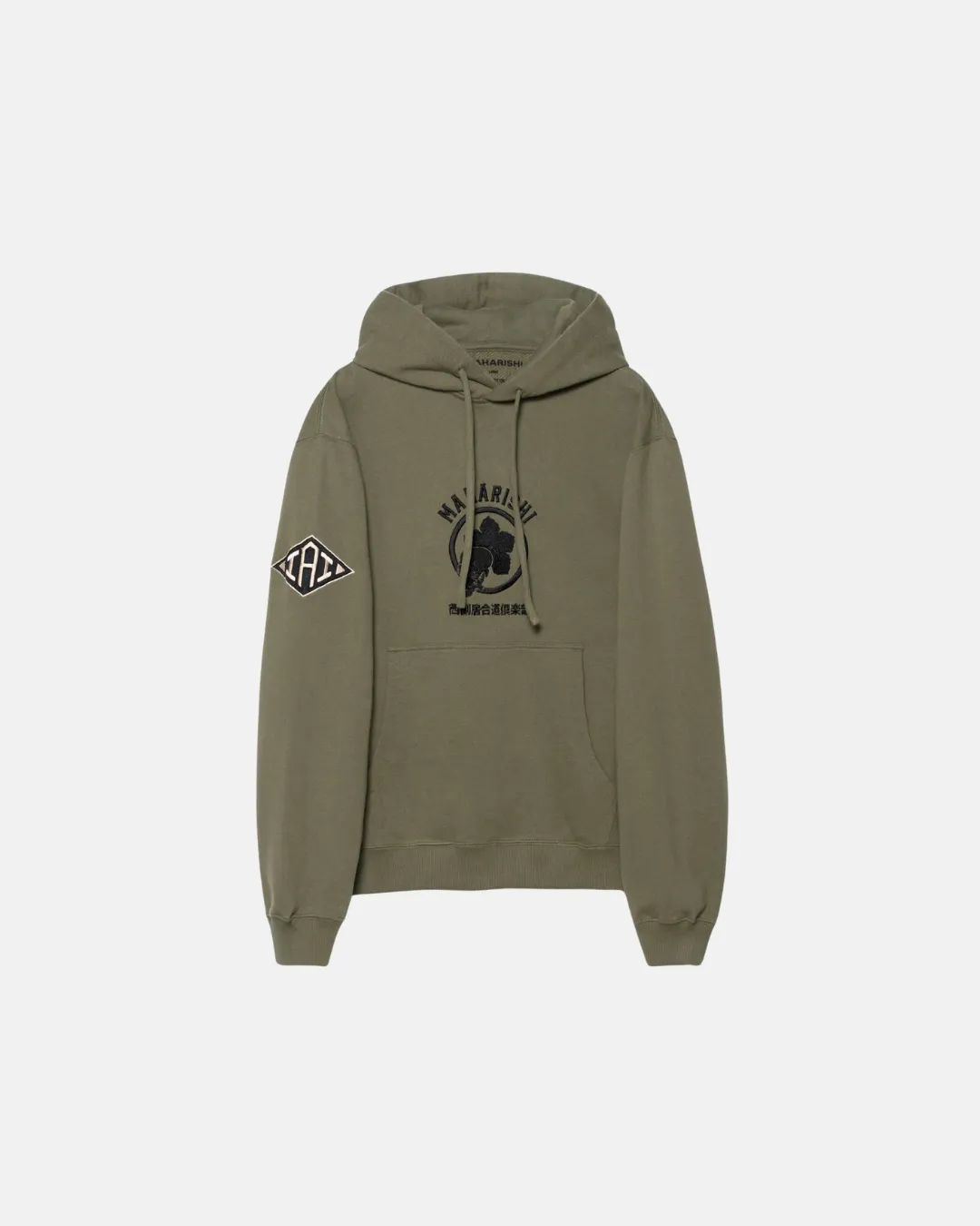 Kamon Embroidered Hooded Sweat Organic Cotton Sweat Olive Og-107F