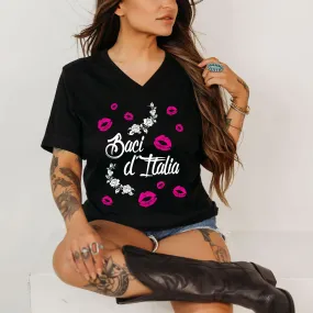 Kisses of Italy Travel Lover T-shirt | Italian Gift | Unisex Jersey Short Sleeve V-Neck Tee