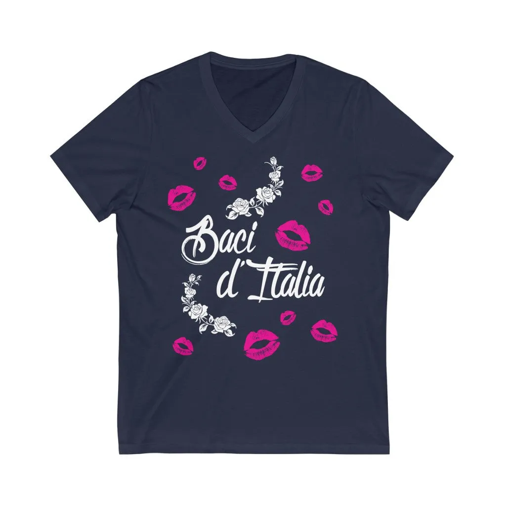 Kisses of Italy Travel Lover T-shirt | Italian Gift | Unisex Jersey Short Sleeve V-Neck Tee