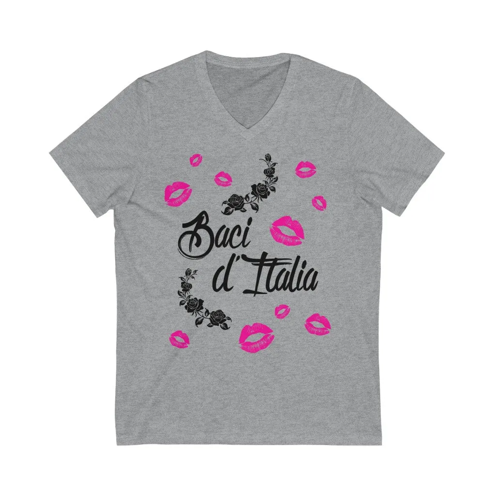 Kisses of Italy Travel Lover T-shirt | Italian Gift | Unisex Jersey Short Sleeve V-Neck Tee
