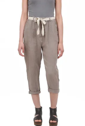 Linen Ribbon-Tie Pant, Taupe