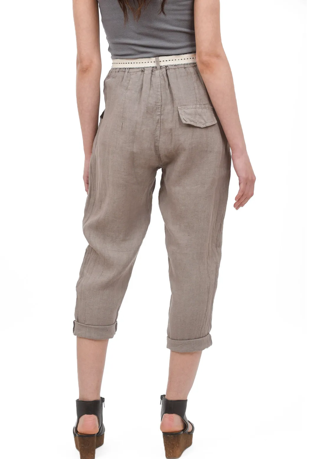 Linen Ribbon-Tie Pant, Taupe