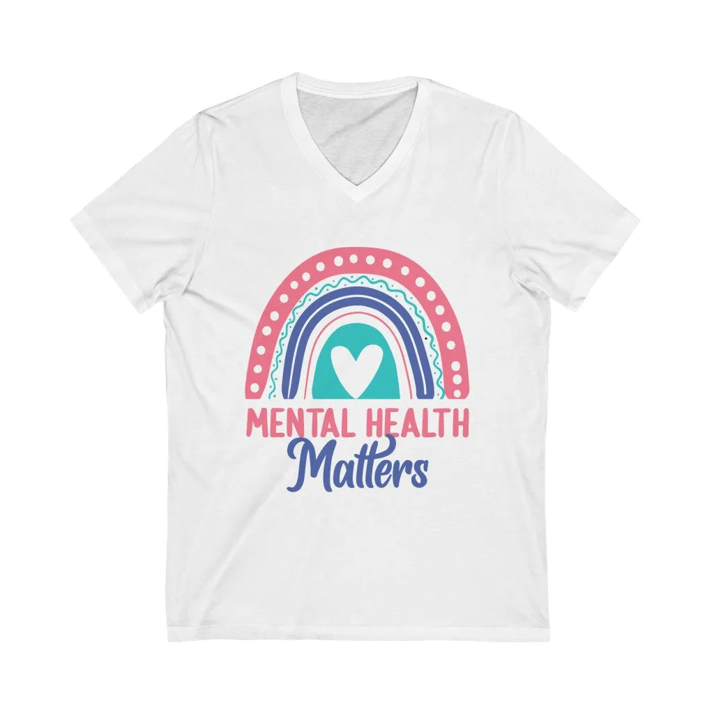 Mental Health Matters School Psychology Shirt | Rainbow Gift | Unisex Jersey V-neck T-shirt