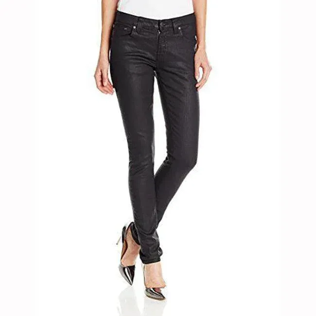 Nudie 'Skinny Sam' Back in Black Wash Coated Denim Jeans- Size 25/32