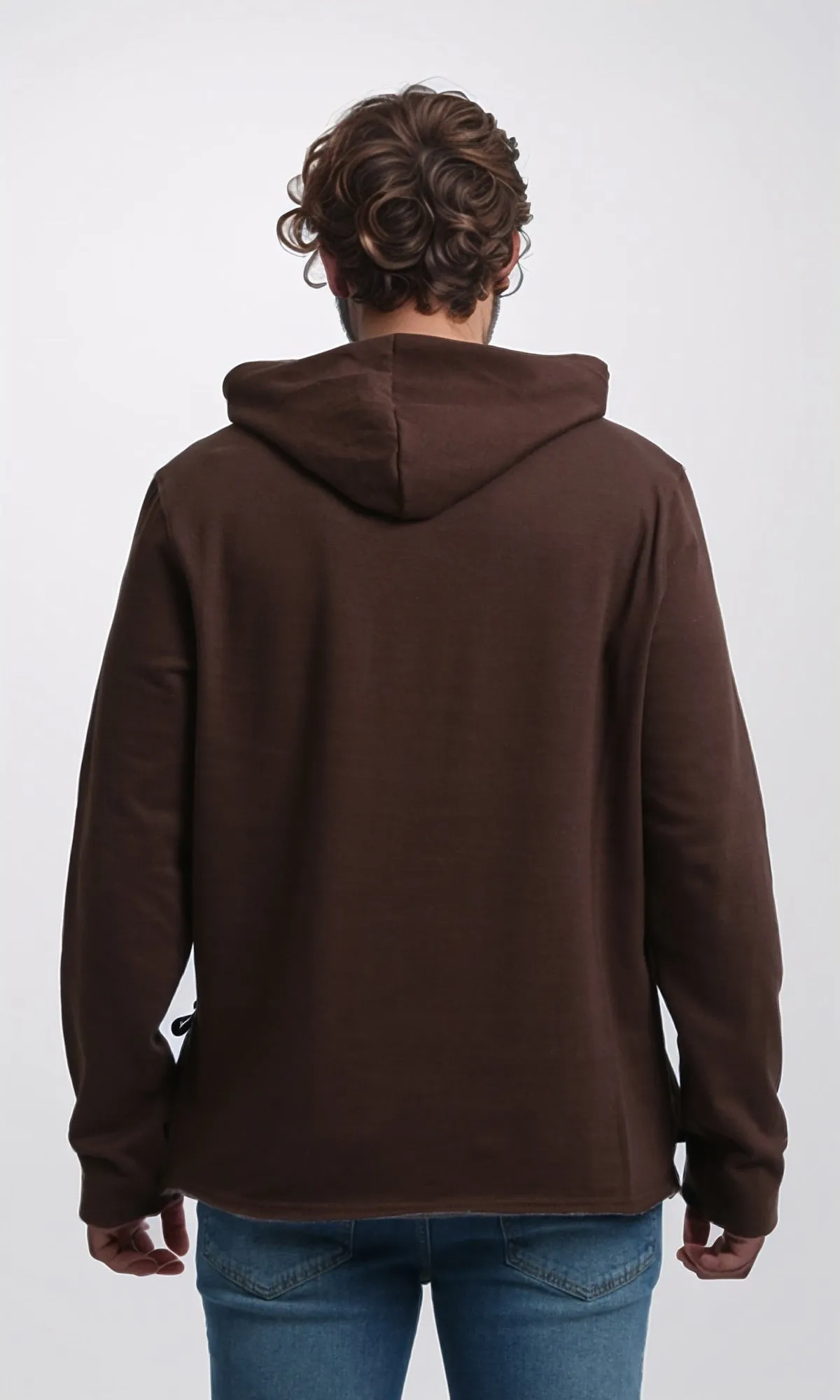 O202945 - Regular Casual Hoodie With Hooded Neck - Brown
