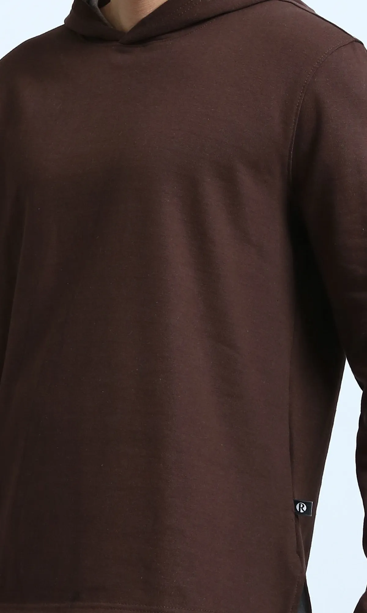 O202945 - Regular Casual Hoodie With Hooded Neck - Brown