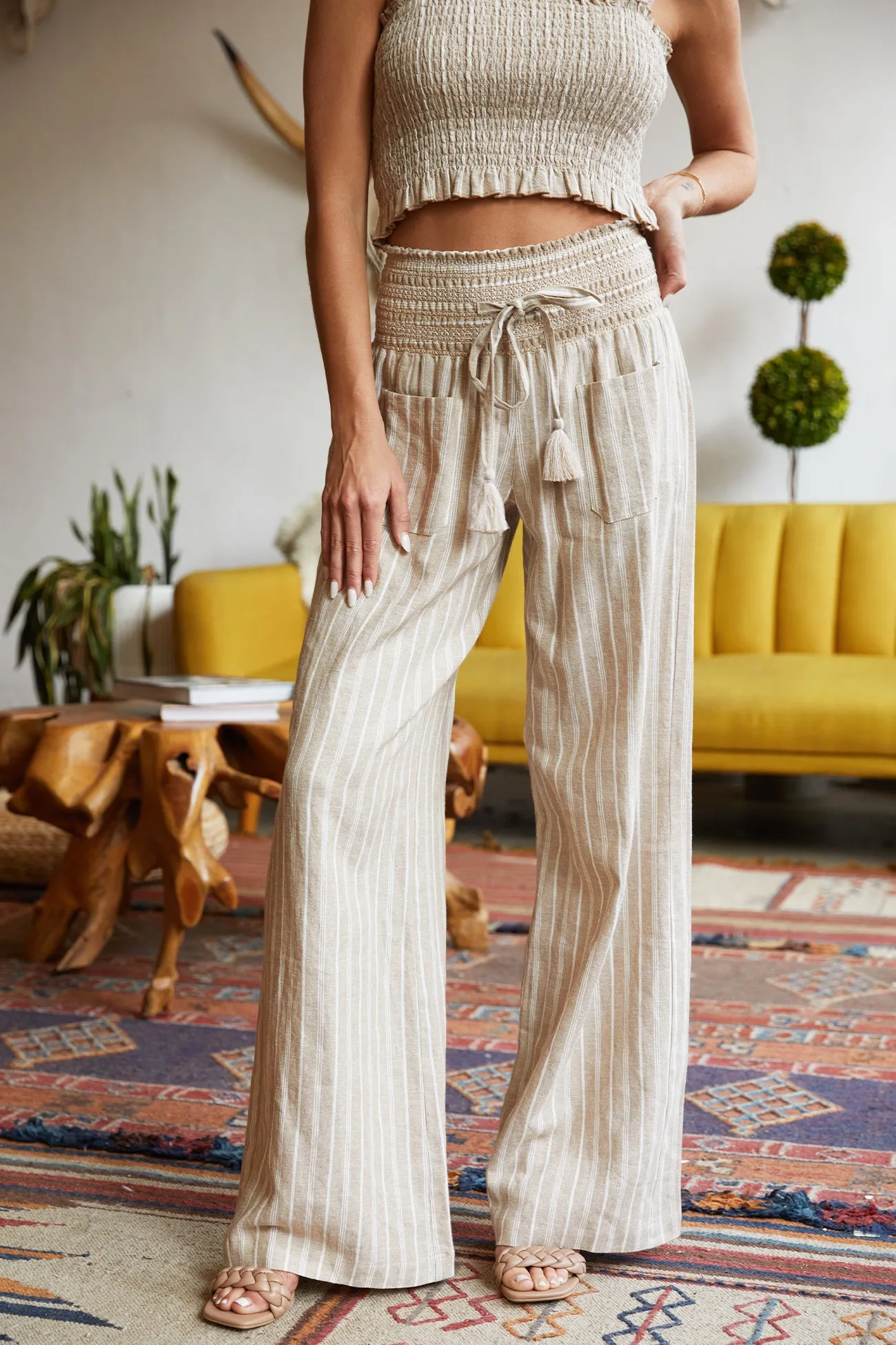Paradise Linen Boardwalk Pant Set - Khaki