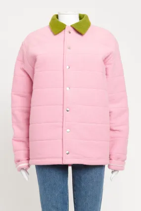 Pink Wool Blend Preowned Jacket With Green Collar