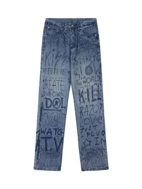 Sneakerhill Hip-hop Graffiti Alphabet Jeans - 1743