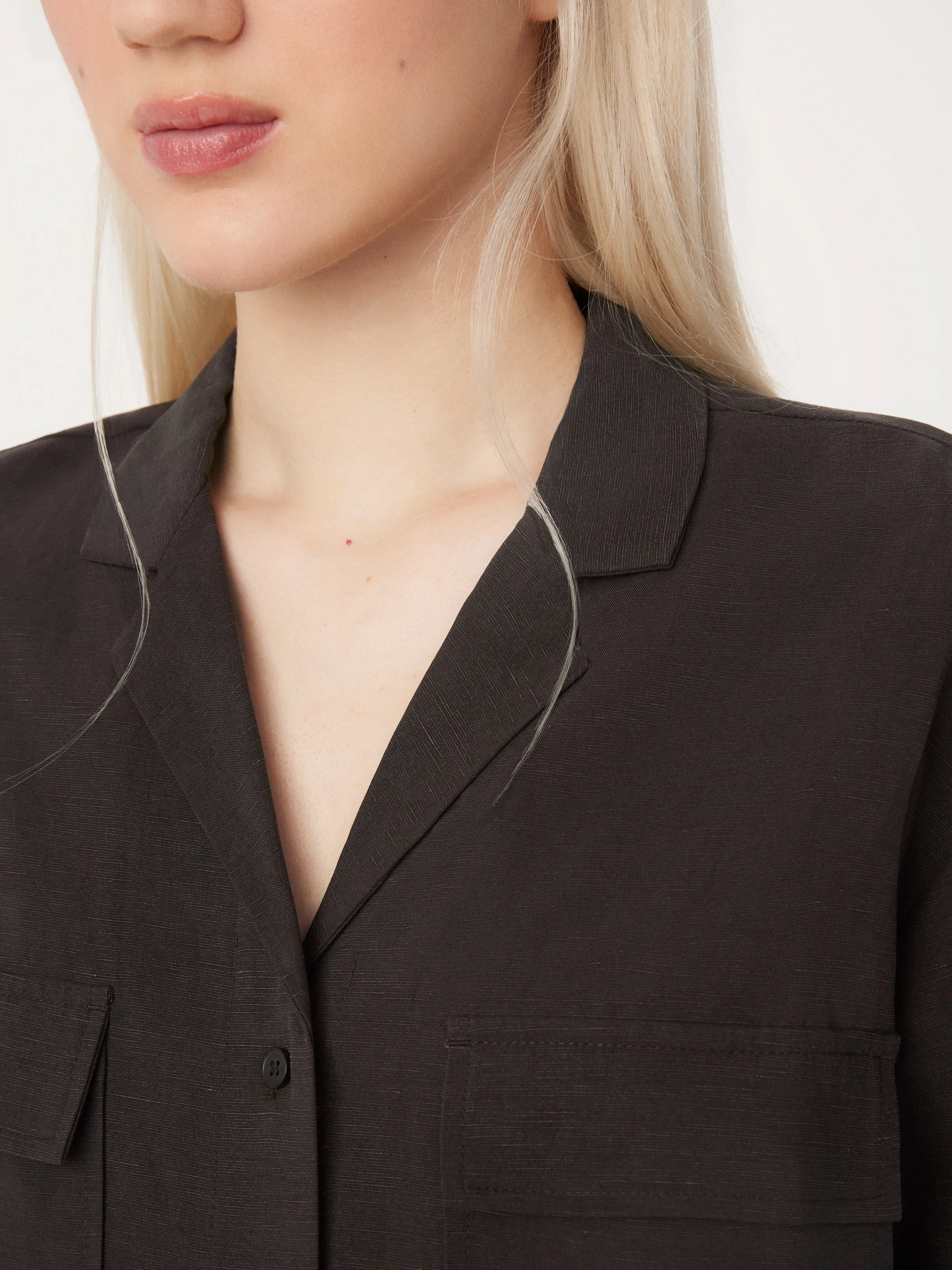 The Loose Camp Collar Blouse in Dark Chocolate