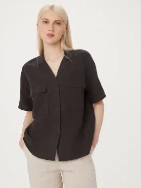 The Loose Camp Collar Blouse in Dark Chocolate