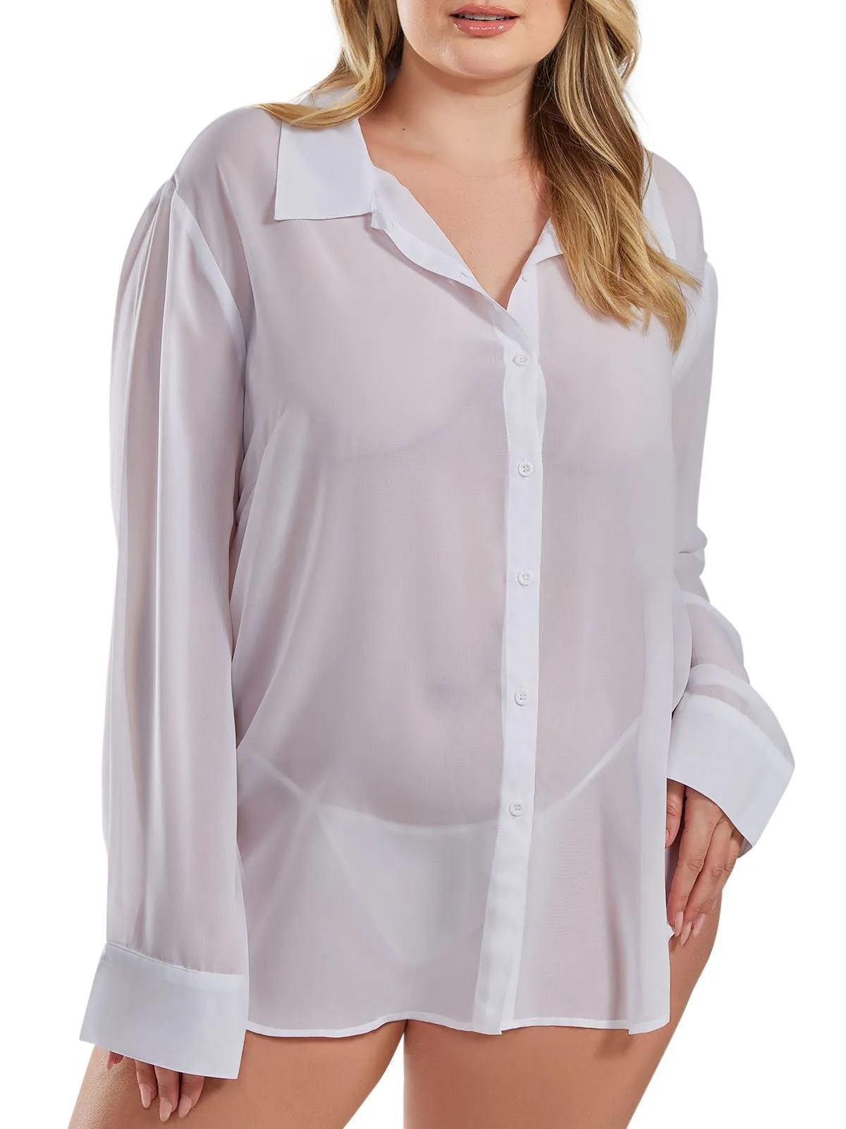 Women's Chiffon Button Down Plus Size Sleep Shirt