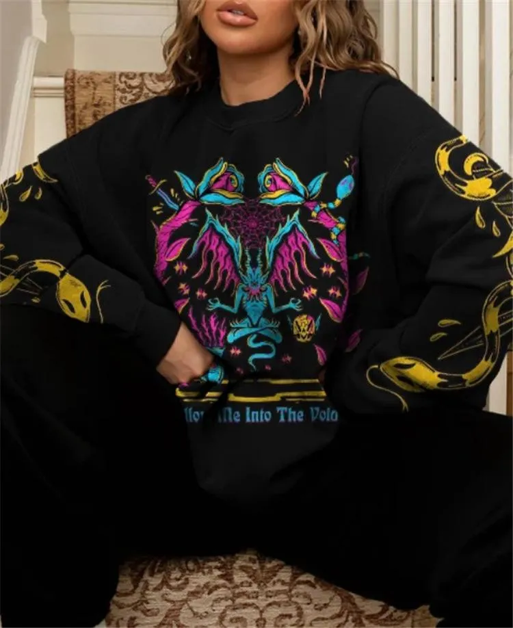 Women's printed long-sleeved round neck loose bottoming sweater