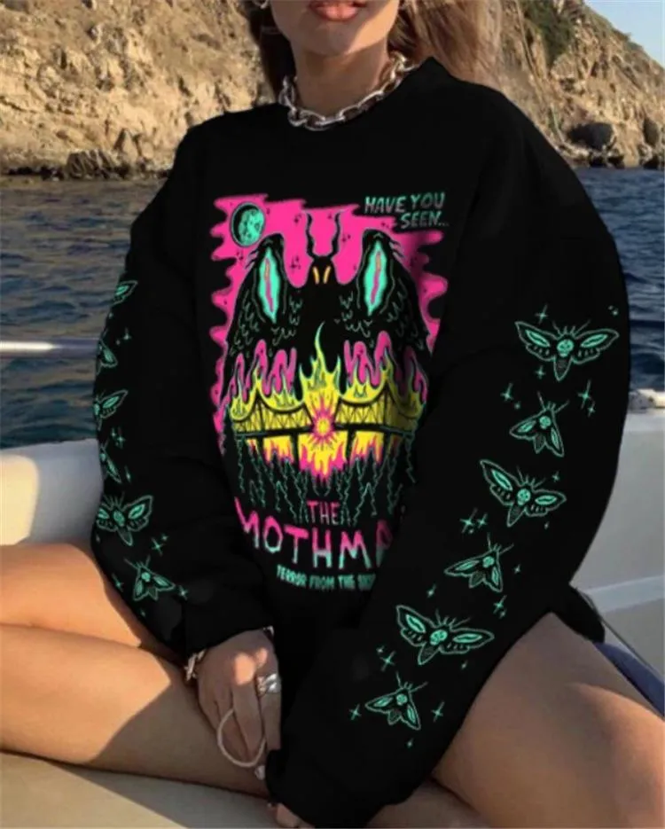 Women's printed long-sleeved round neck loose bottoming sweater