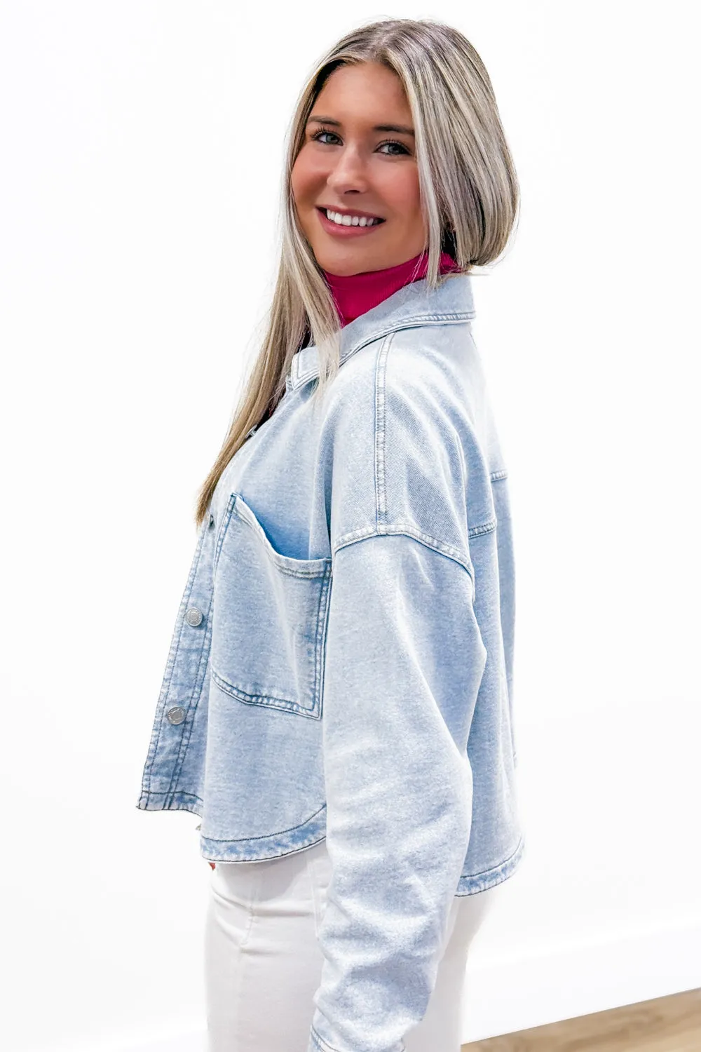 Z Supply: All Day Cropped Knit Jacket - Washed Indigo